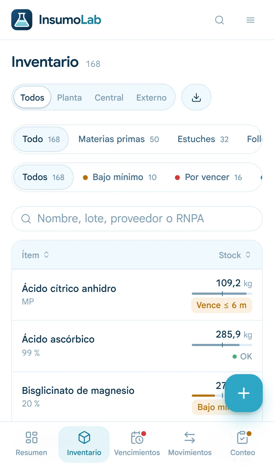 Inventario en el celular